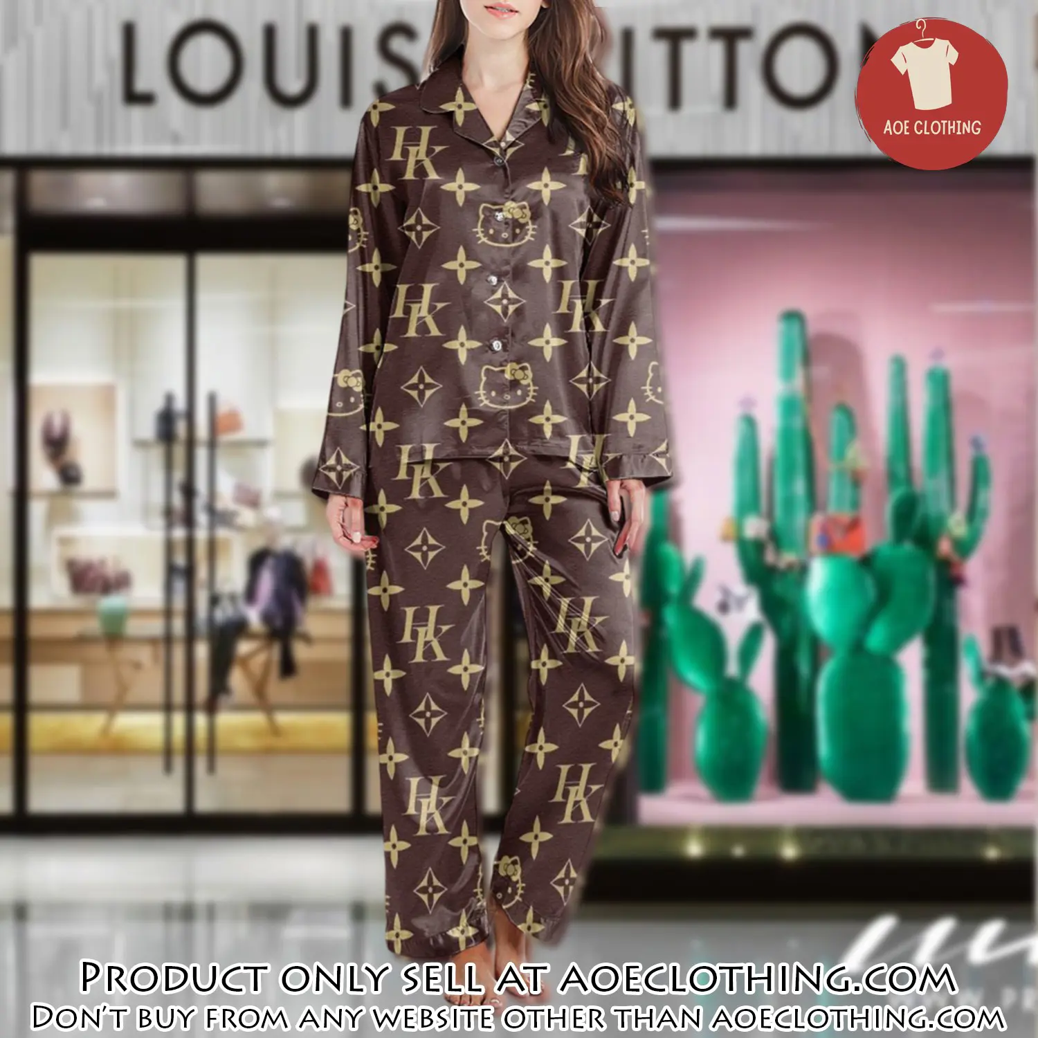 Lv monogram long satin pajama set pjs1017 aoe2557631